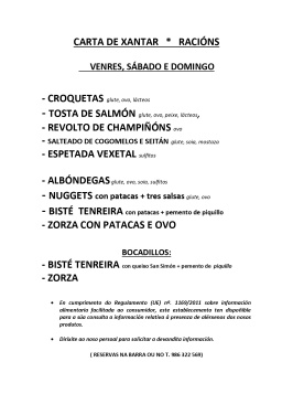 CARTA DE XANTAR PARA O VEN, SÁB E DOM.