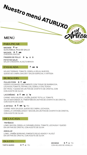 Todos os venres a partir das 20.00h podedes degustar este menú da man de A Artesa. 